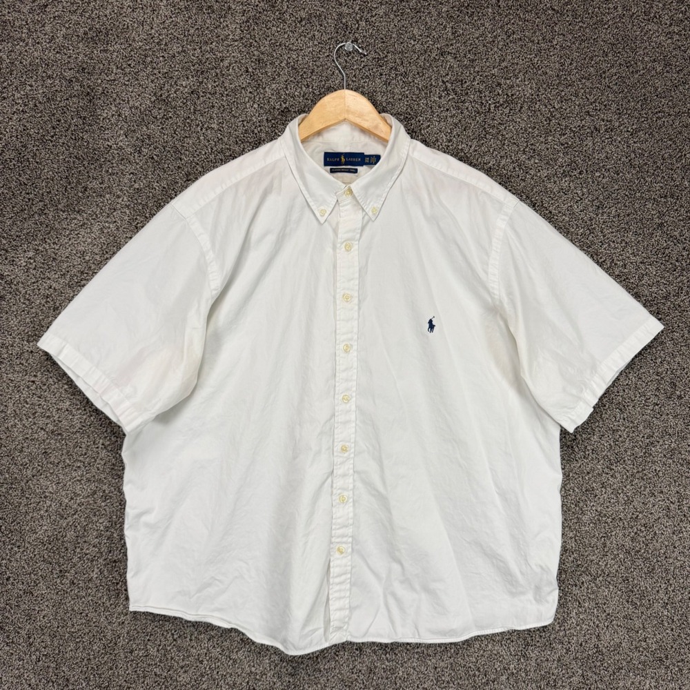 Ralph Lauren Featherweight Twill‎ Shirt Mens 2XB White Cotton Short Sleeve Pony